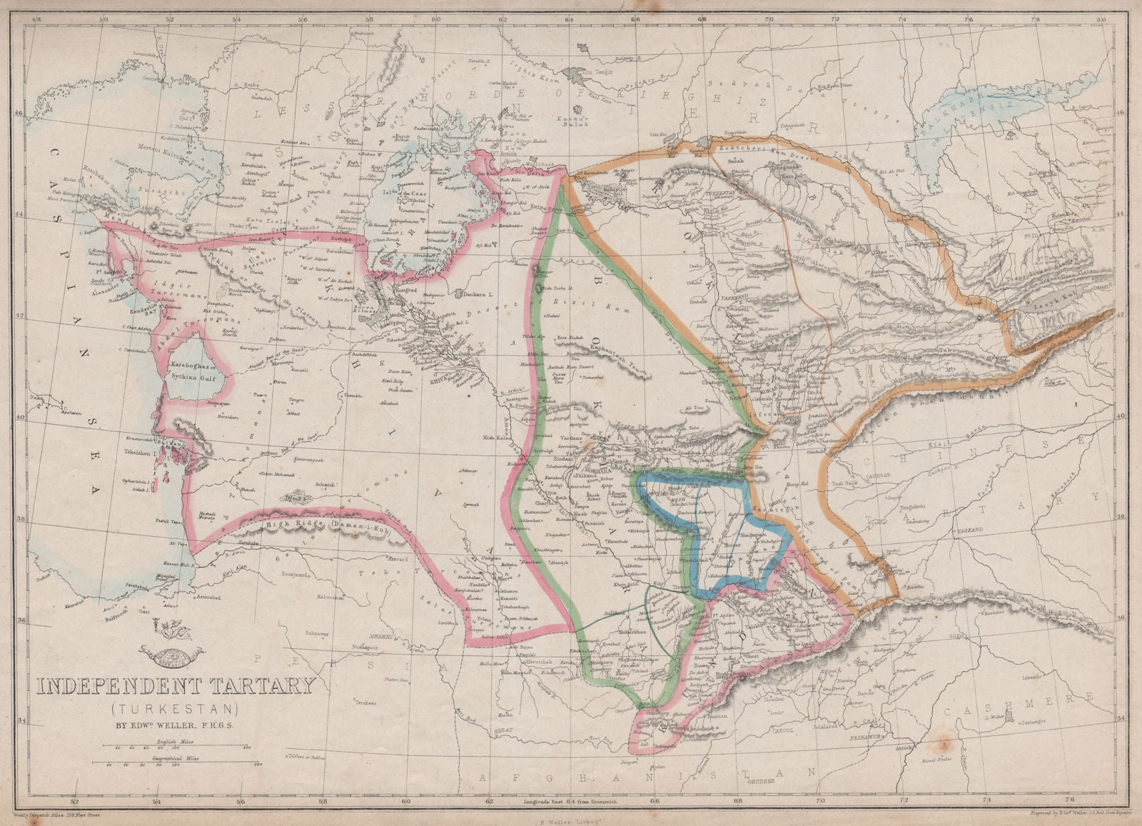 CENTRAL ASIA. 'Independent Tartary (Turkestan)'. Khiva Bokhara. WELLER 1862 map